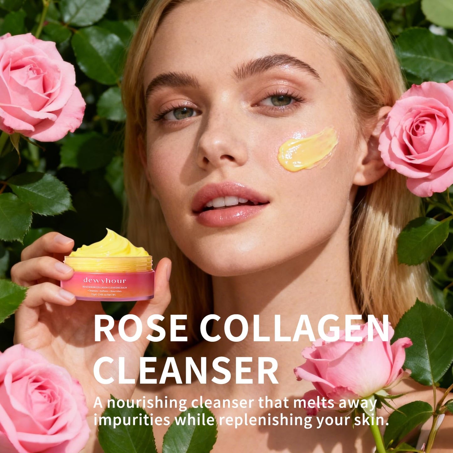 dewyhour Rose Makeup Remover Cleansing Balm – Melts Stubborn Waterproof Makeup for Daily Evening & Post-Gym, Nourishes Sensitive Skin, Zero Residue, One-Step Vegan Korean skincare for Travel 2.46 oz