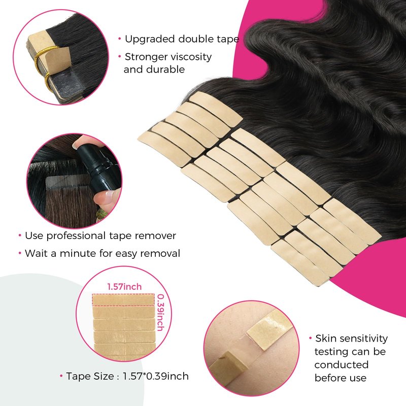 Lashey Tape in Hair Extensions Human Hair Body Wave 100% Remy Human Hair 16 Inch 50g/pack 20pcs Tape for Hair Extensions Natural Black Extensions for Black Women