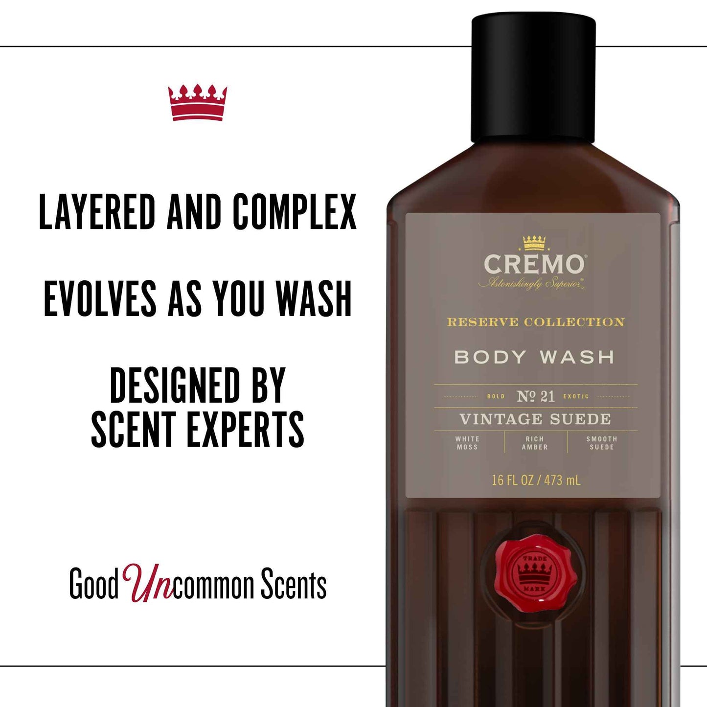 Cremo Men's Body Wash Bundle with 16 Fl Oz Blue Cedar & Cypress and 16 Fl Oz Vintage Suede Scents