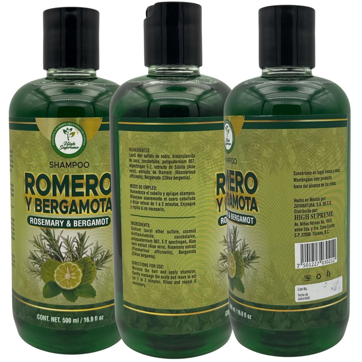 Nourishing Rosemary Aloe Vera Bergamot Shampoo - Sulfate-Free Hair Care | 16.9 fl oz (Pack of 2)