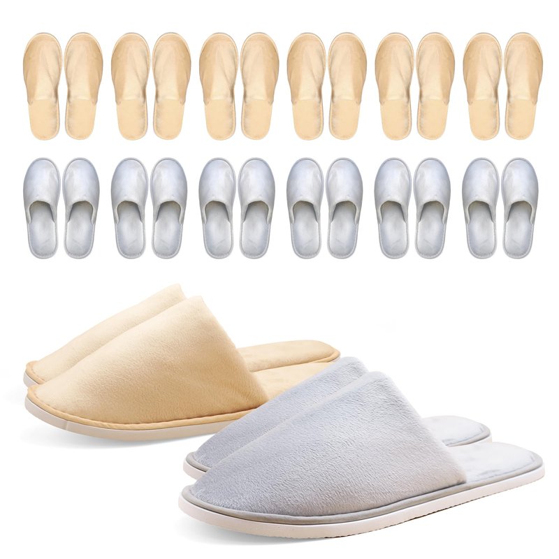 Modlux Spa Slippers 6-12 Pairs, Unisex Disposable Slippers Closed Toe Washable, Reusable, Bridal, Indoor, House, Bathroom, Bedroom, Hotel, For Guest (Grey and Beige, 12 Pairs)