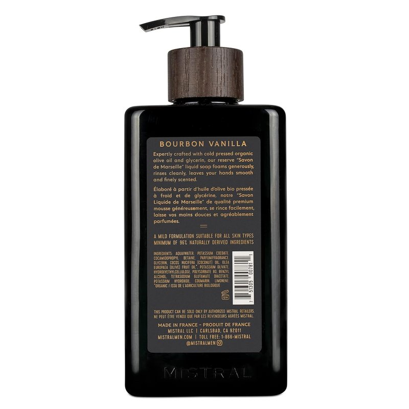 Mistral Bourbon Vanilla Hand Soap for Men - Luxury Moisturizing Formula with Organic Oils | 16.9 Fl Oz