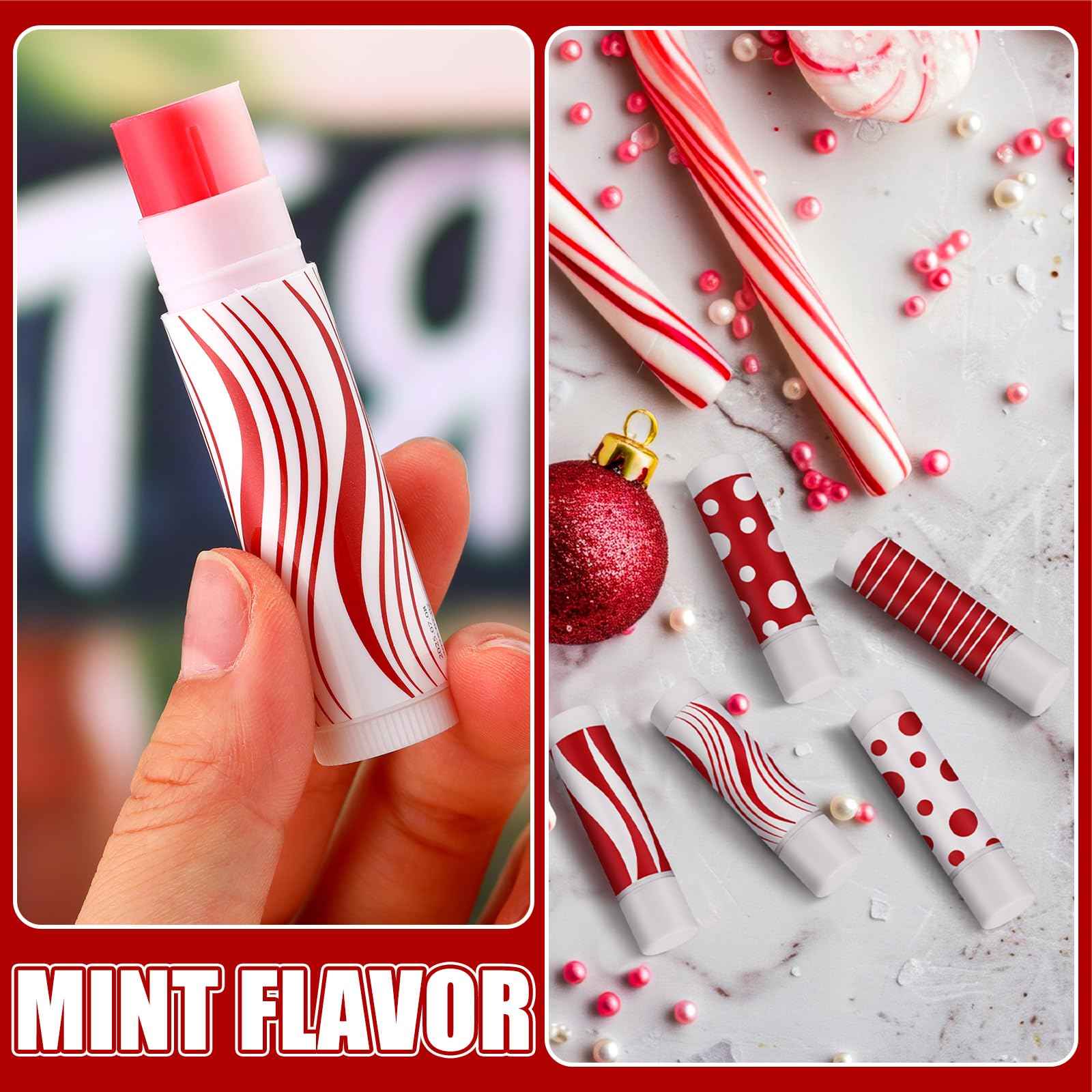 Demissle 30 Pcs Christmas Lip Balms Gifts Bulk Peppermint Candy Cane Flavor Red and White Lip Balms Christmas Party Gifts Stocking Stuffers for Women Coworkers Staff Employee
