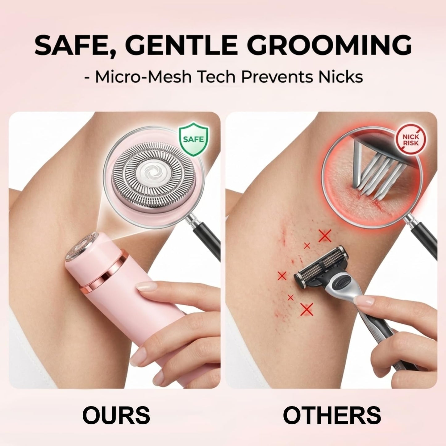 VELOZ 2-in-1 Bikini Trimmer for Women, Dual Head Electric Razor for Bikini Line, Face, Legs & Underarms, IPX7 Waterproof Cordless Shaver for Wet & Dry Use, Gentle Grooming for Sensitive Skin