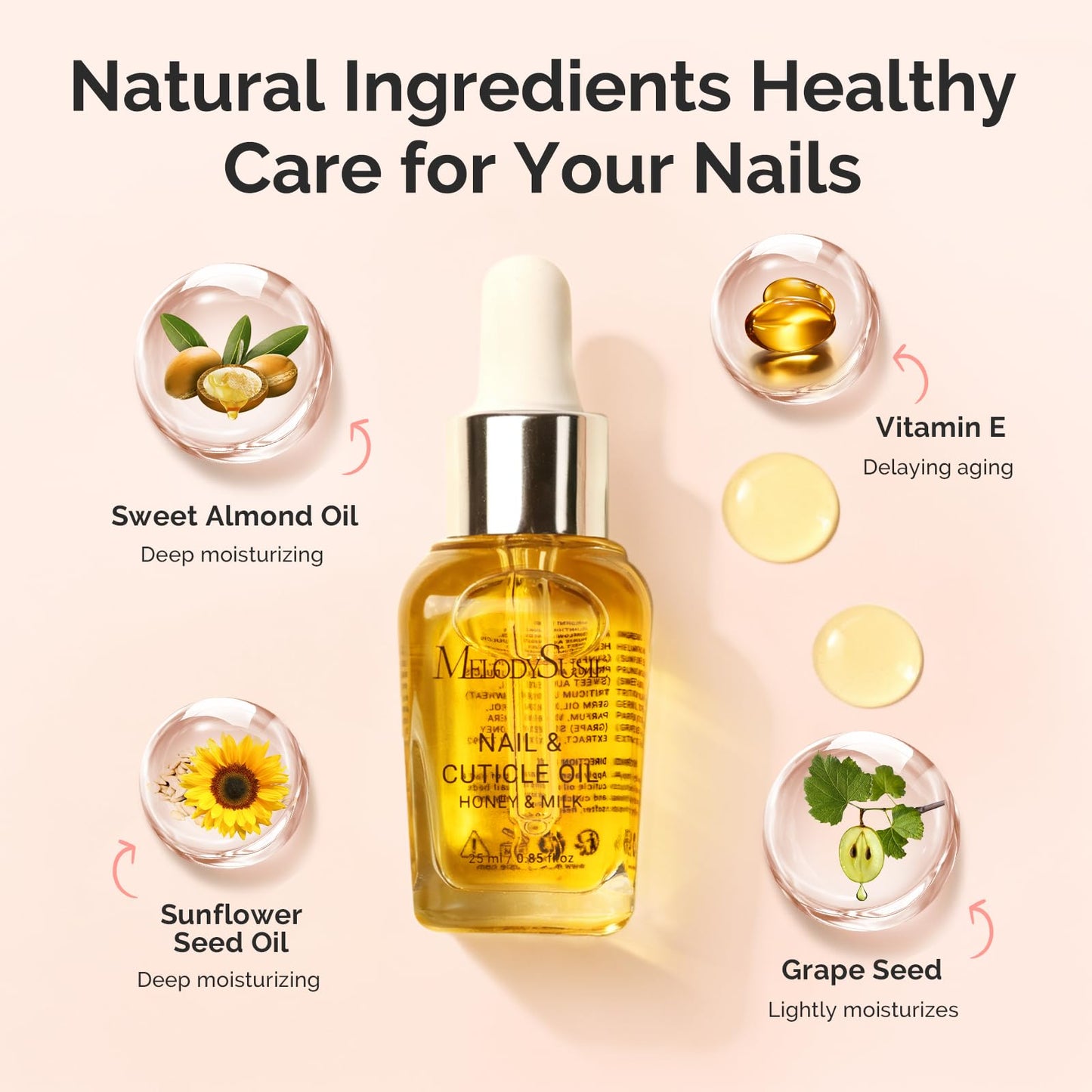 MelodySusie 25ML Cuticle Oil,Cuticle Nourishes, Promotes Nail Growth and Strength for Home and Salon Use Honey Milk