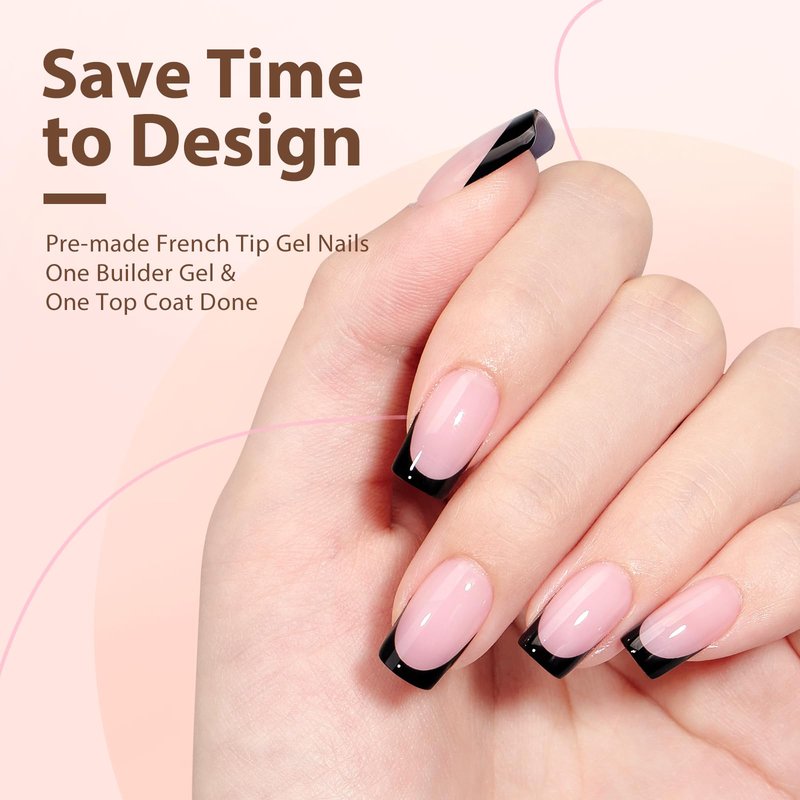 btartboxnails XCOATTIPS French Nails - Black French Tip Press on Nails, Soft Gel Square Nail Tips, Short Press on Nails, Soak Off Acrylic Nails Extensions Pink