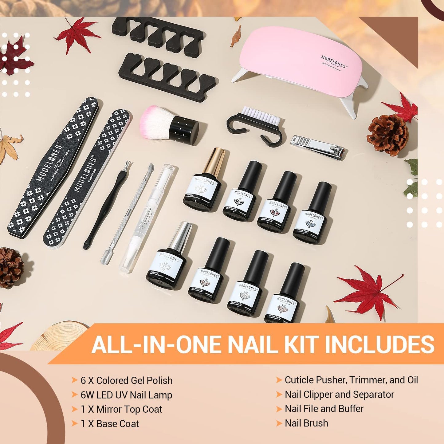 MODELONES Dip Powder Nail Kit Starter-12 Nude Colors French Style Dipping Powder with Base Top Coat 2 in 1 Set, Essential Manicure Nail Art System No Lamp Needed