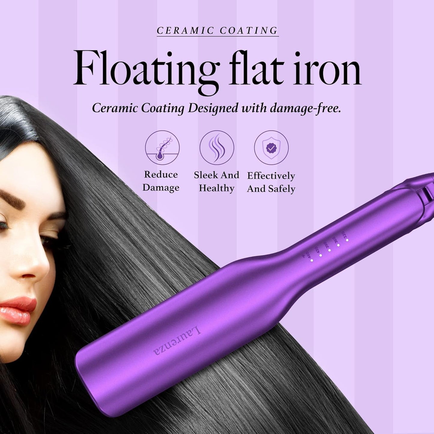 Laurenza 2-in-1 Hair Straightener & Curler, 2 Inch Plate, 8.5" Extra-Large Ceramic Iron with 20M Anions (Purple)
