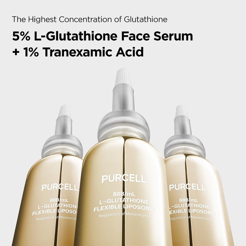 PURCELL Glutathione 5% Face Serum with 1% Niacinamide & 1% Tranexamic Acid – Flexible Liposome Tone up Serum for Anti pigmentation & Hydration (1.01 fl oz / 30 ml)