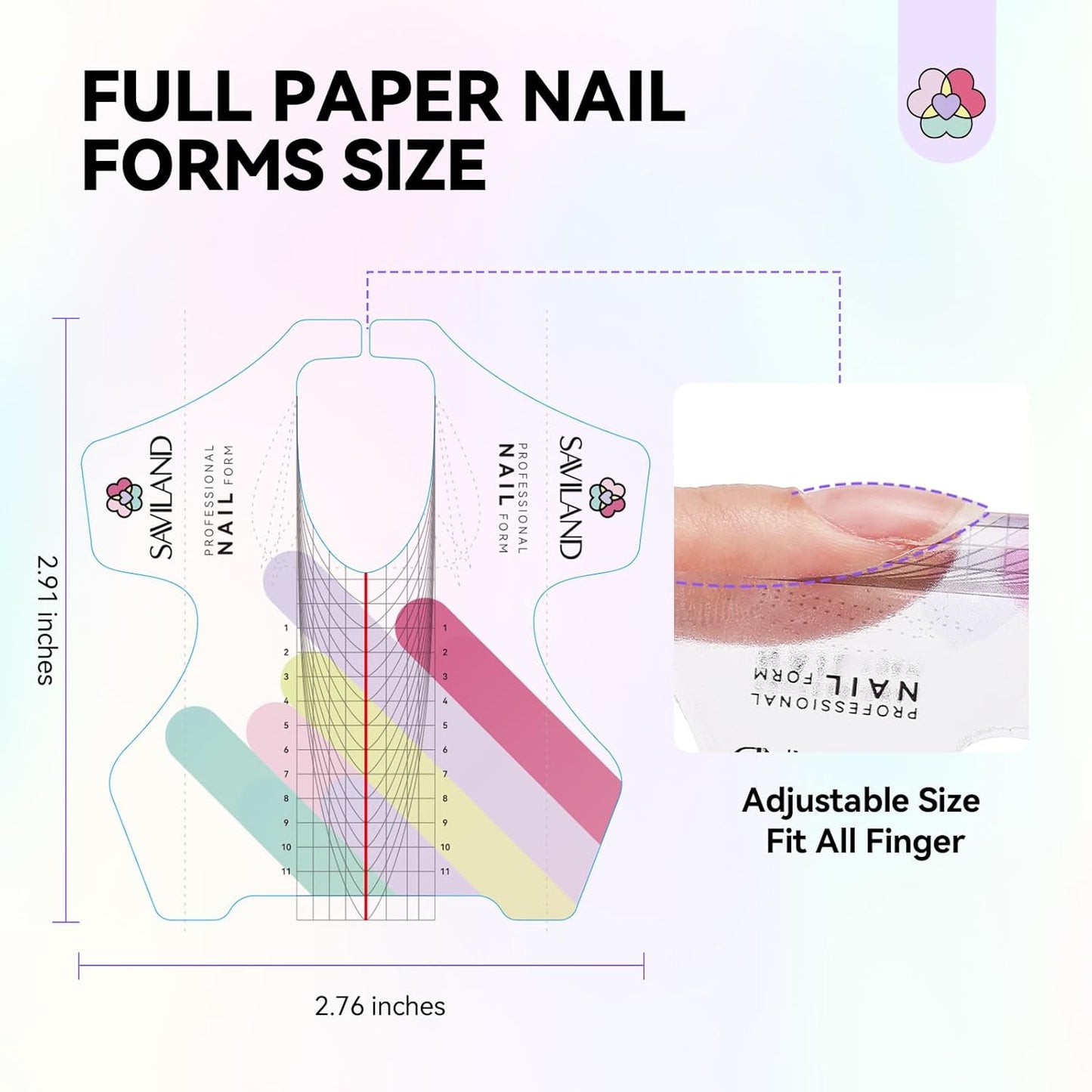 SAVILAND Plus Nail Forms - Reusable Sticky Nail Extension Forms for Builder Gel & Acrylic | Precise Length Guide