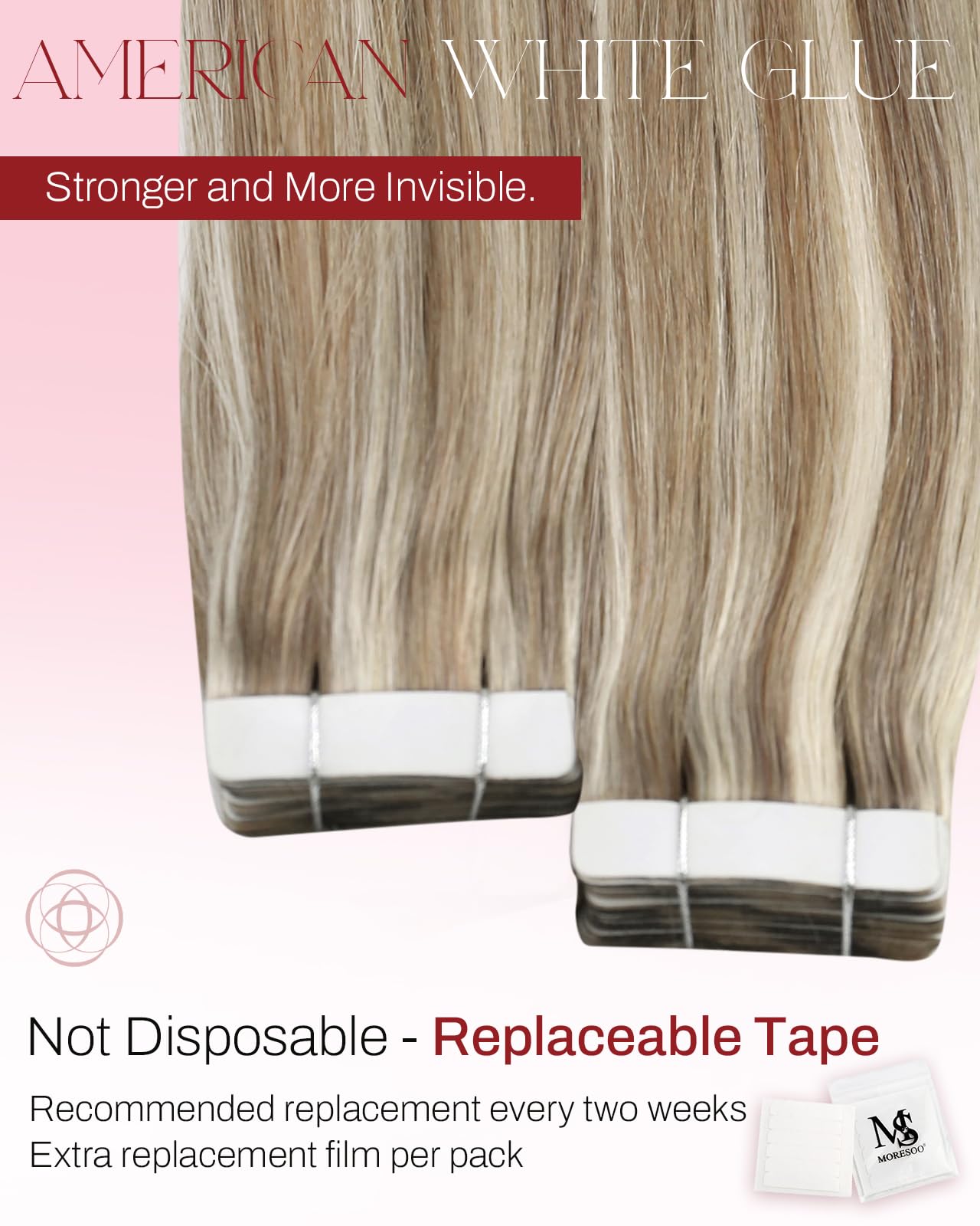 Moresoo Blonde Tape in Hair Extensions Human Hair Light Brown Highlighted Blonde Tape in Extensions Real Hair Glue in Straight Hair 14 Inch 20Pcs 50G Short Hair Daily Use Party