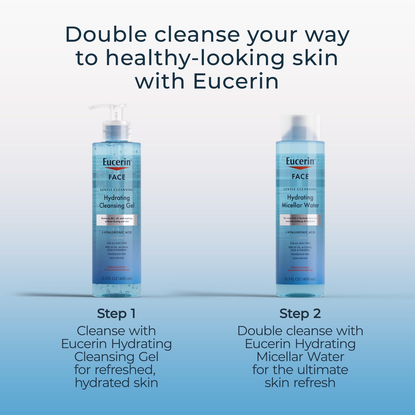 Eucerin Face Gentle Cleansing Hydrating Cleansing Gel, Daily Face Wash and Makeup Remover with Hyaluronic Acid, 13.5 Fl Oz Bottle
