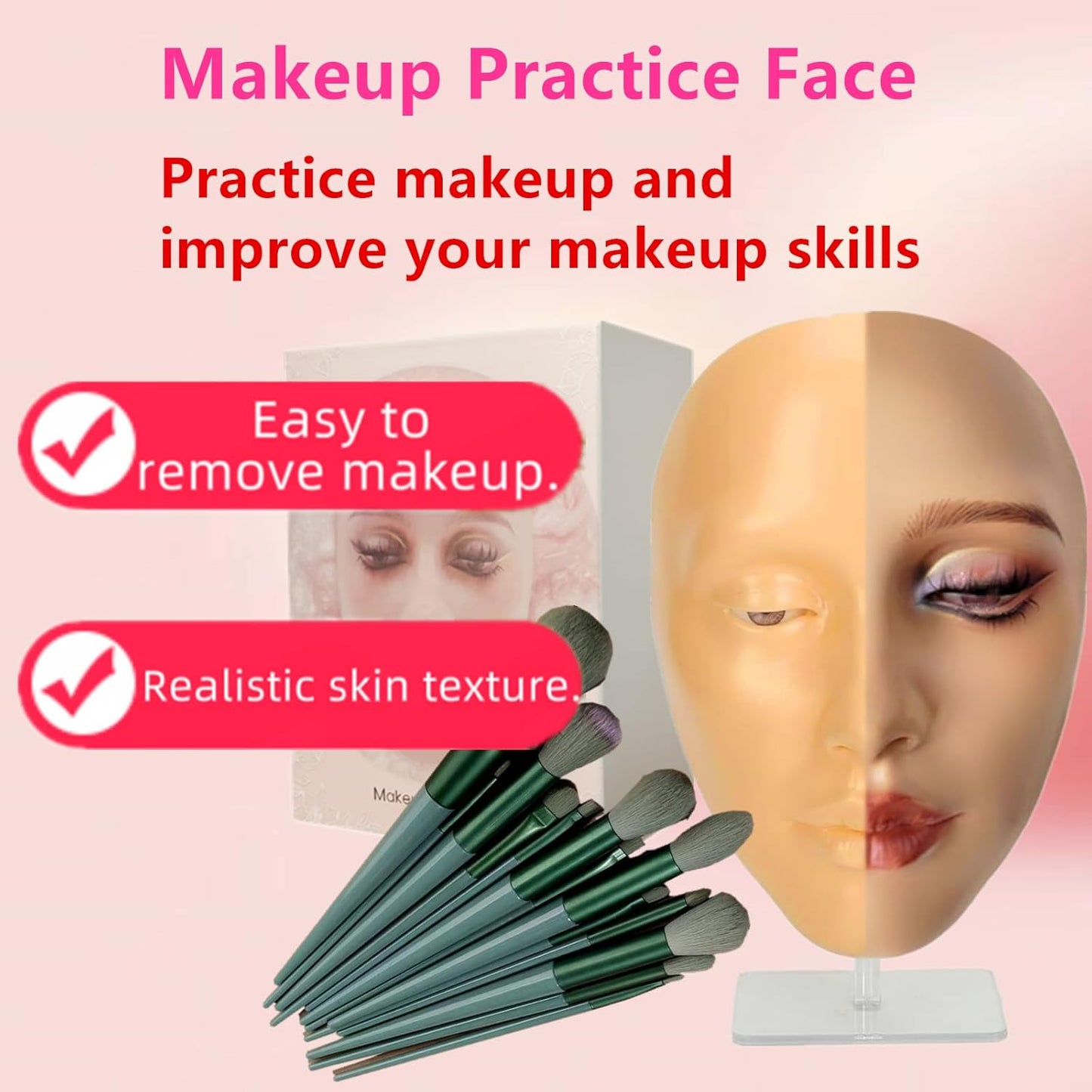 5D Silicone Makeup Mannequin Face - Reusable Practice Board for Makeup Artists | Golden Wheat Color