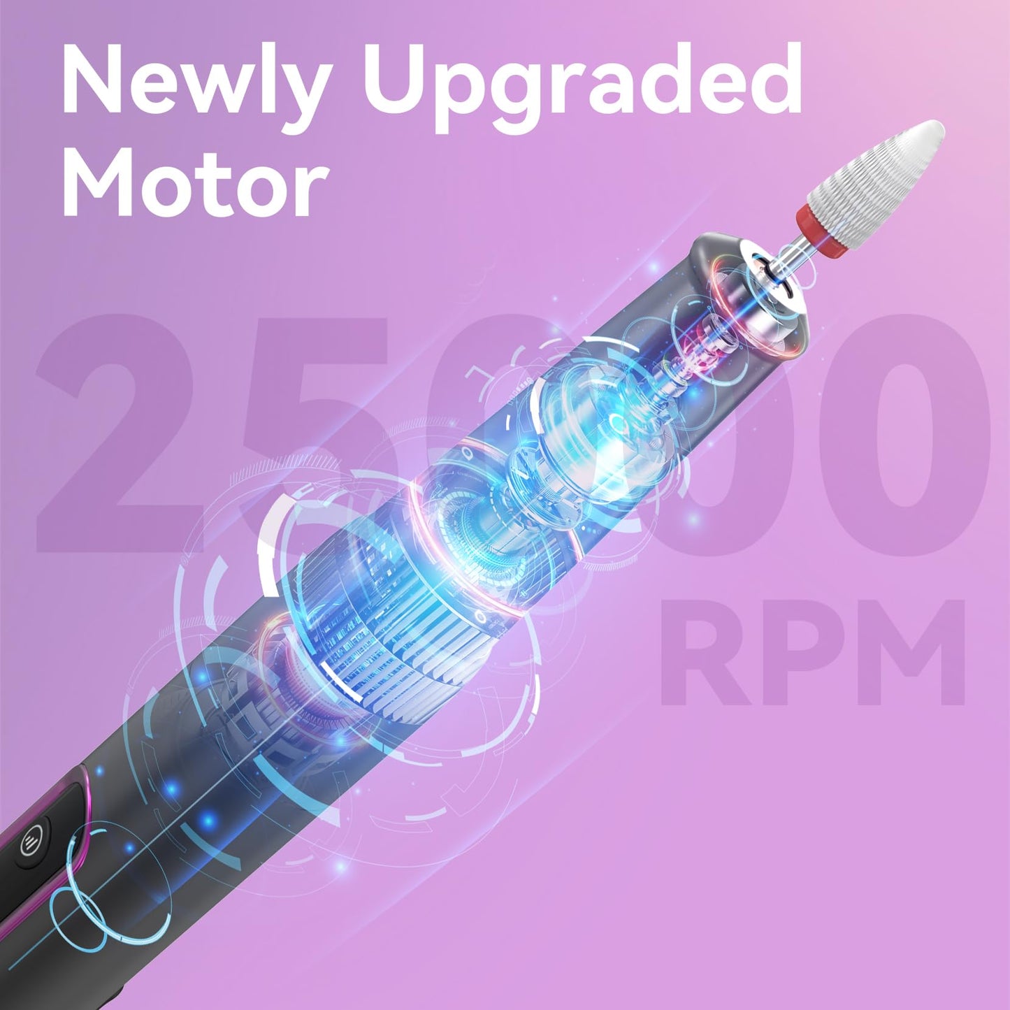 RAZOWISE Portable Electric Nail Drill File 5 Speeds 12 in 1 with LED Display Rechargeable Professional Efile for Natural Acrylic Gel Powder Manicure Pedicure Nails, Pink