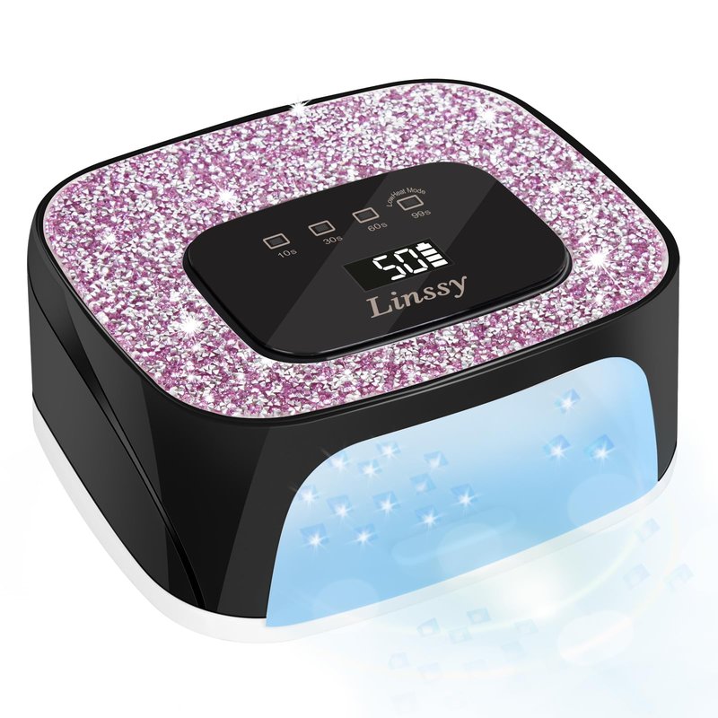 Linssy Rechargeable UV/LED Nail Lamp with Auto Sensor, Portable Cordless Gel Nail Dryer Light 4 Timings & Diamond LCD Screen, UV Light for Gel Nails at Home Salon (Black)