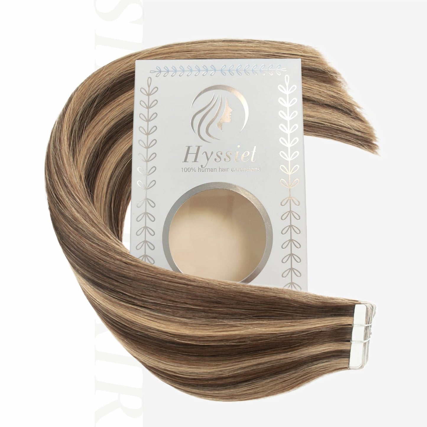 Hyssiet Tape in Hair Extensions Human Hair, 20pcs 50g 14 Inch Tape in Hair Extensions,Chocolate Brown Highlighted Caramel Blonde,Invisible Remy Soft Natural Thick Real Human Hair Extensions
