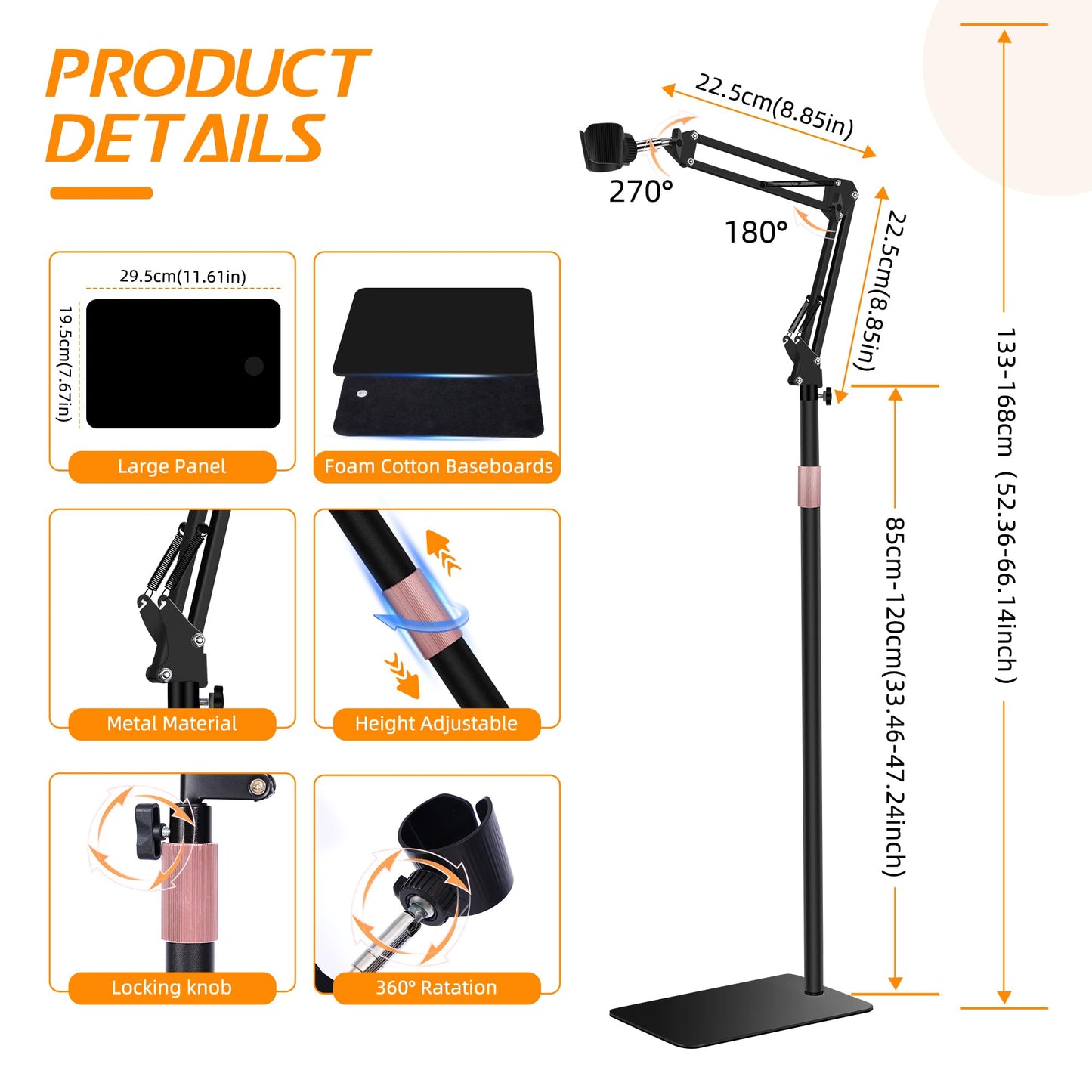 Hair Dryer Stand, 1.68M Height Adjustable, Hands Free Blow Dryer Holder with Heavy Base, 360 Degree Rotating, Work with 99% Dryers, Gift for Mom, Elder, Frozen Shoulder - Black