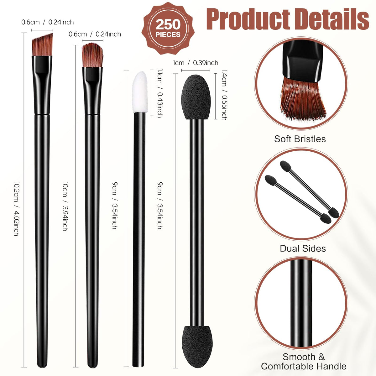 AUHOKY 250Pcs Disposable Eyebrow Brush Set,100 Angled/Round Eyebrow Brushes, 100 Lip Brushes, 50 Double-end Eyeshadow Brushes, Cosmetic brushes Makeup Applicators Accessories Kit for Women Face Beauty