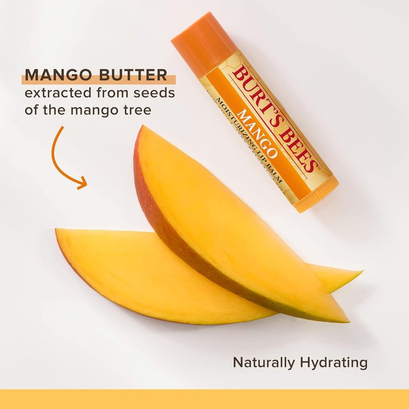 Burt's Bees Lip Balm - Mango Flavor, Natural Beeswax Moisturizer | 2 Tubes, 0.15 oz Each