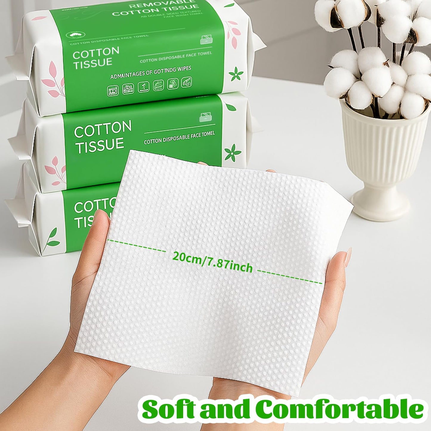 Disposable Face Towels 100 Count, Biodegradable Facial Towels for Sensitive Skin, Ultra Soft & Thick Face Cloth, Lint- free Dry Wipes for Makeup Remover, Skincare and Cleansing (4 Pack)