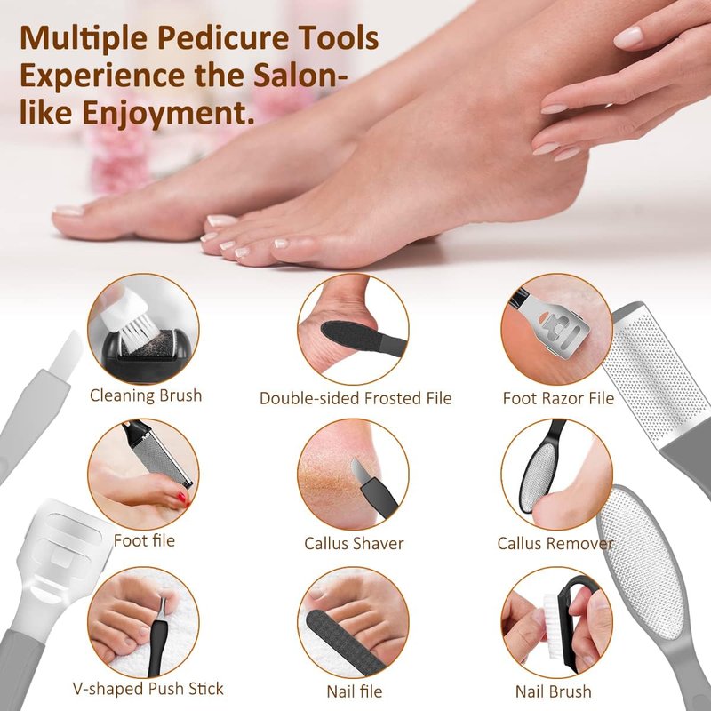 Electric Callus Remover - Rechargeable Waterproof Foot File for Hard Skin | 14-in-1 Professional Pedicure Kit with 3 Roller Heads, 2 Speeds (Black)
