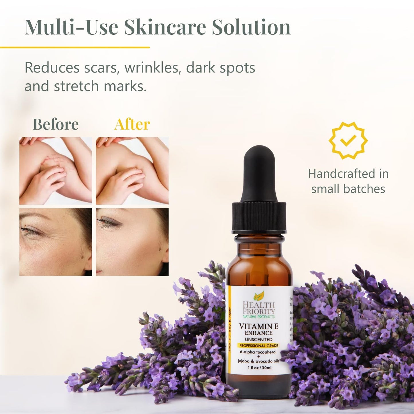 Health Priority Naturals|Organic Vitamin E Oil for Skin - Jojoba, Avocado Oil - Unscented, Handcrafted for Face/Hair, Non-GMO, No Gluten, 30000 IU, 1 Fl oz