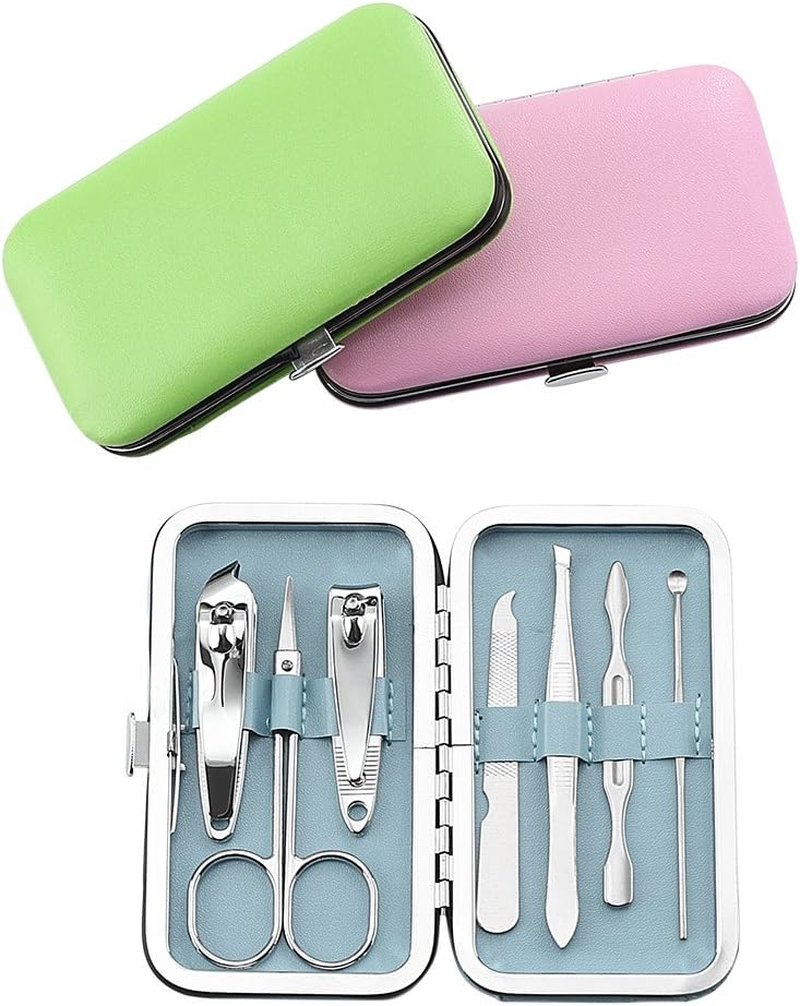 Manicure Set - 7-Piece Stainless Steel Nail Clipper Kit for Travel | Personal Pedicure Case for Women & Men