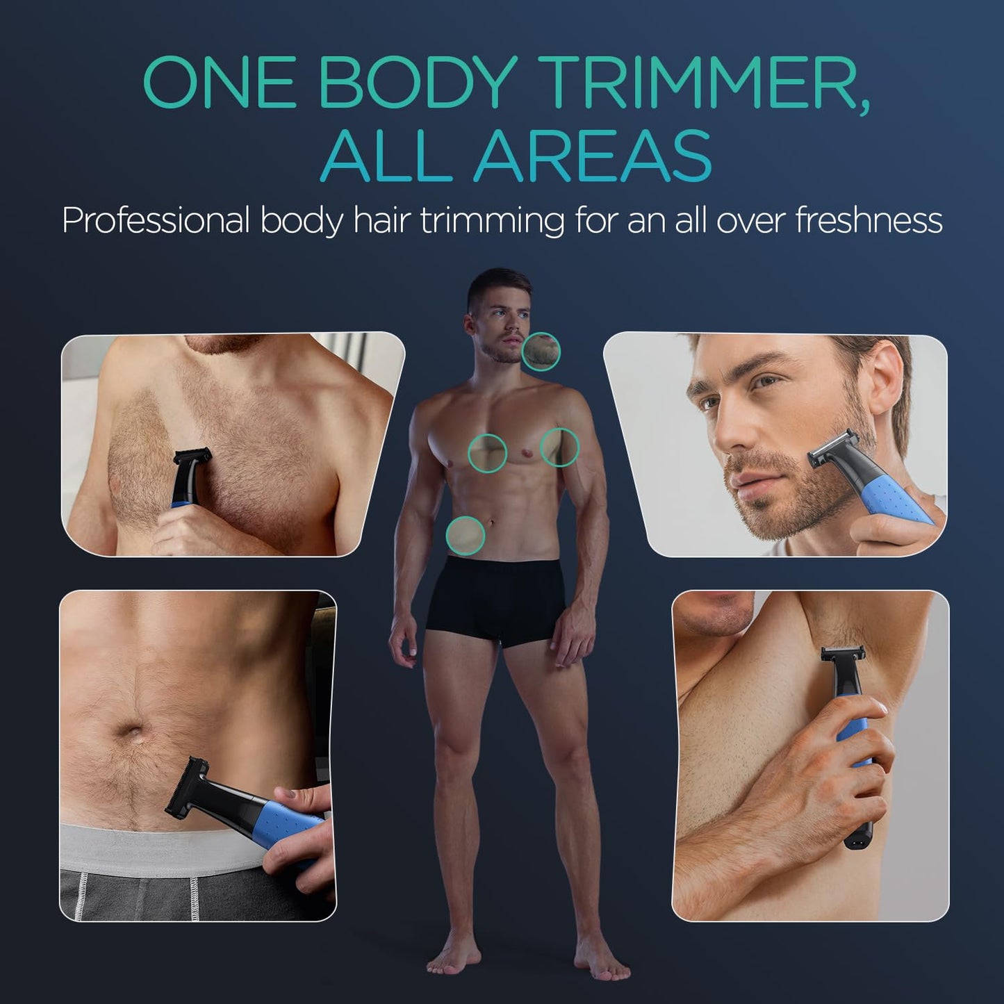 Beard Trimmer for Men - Cordless Electric Razor with Adjustable Length Combs | All-in-1 Grooming Kit (Blue)