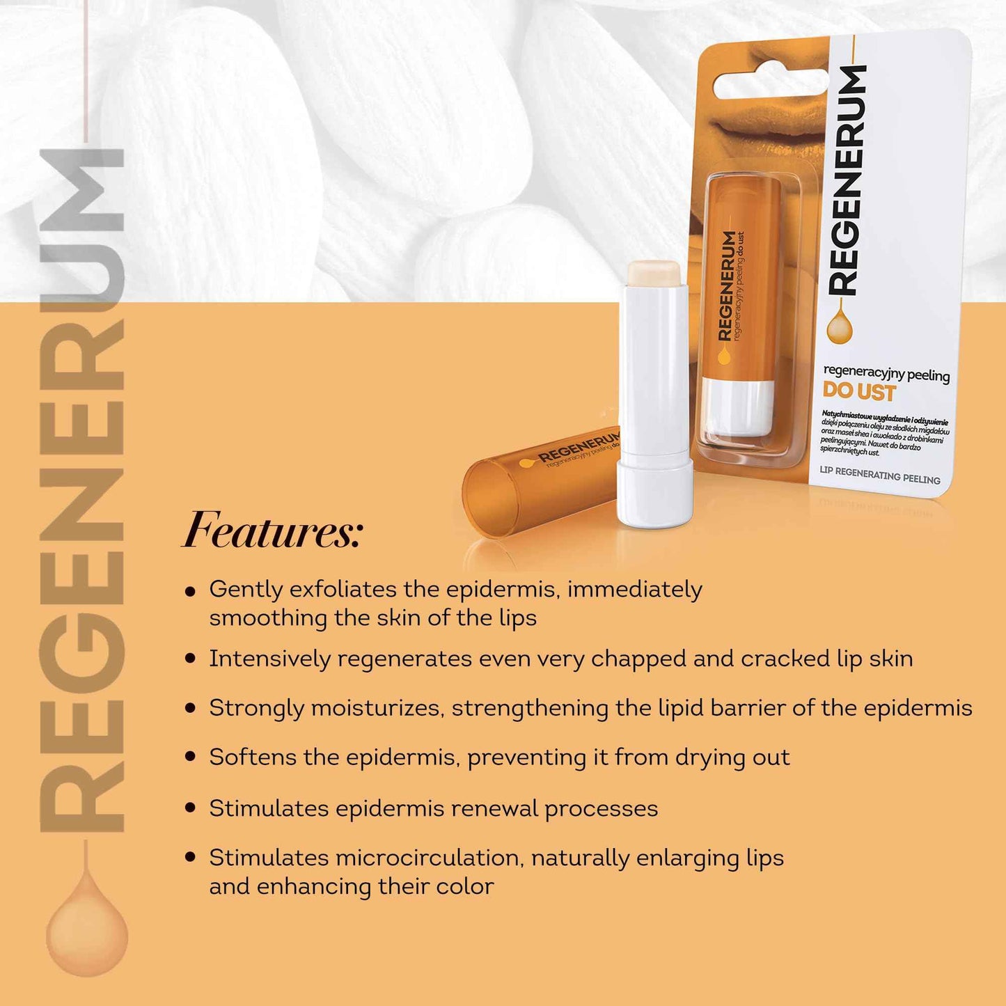 Regenerum - Lip Peeling - Intensive Moisturization & Nourishment for Very Chapped Skin, Silica Exfoliation, Firmness Restoration, and Protection - 5g