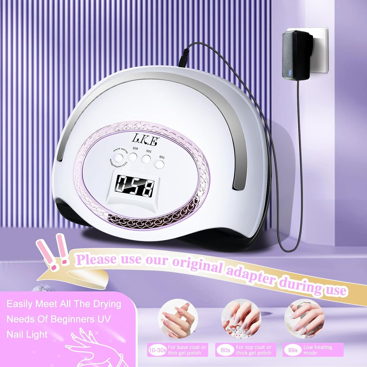 UV Nail Lamp - 72W LED Nail Dryer with 3 Timer Settings & LCD Touch Display | Perfect for Home & Salon Use - C-White