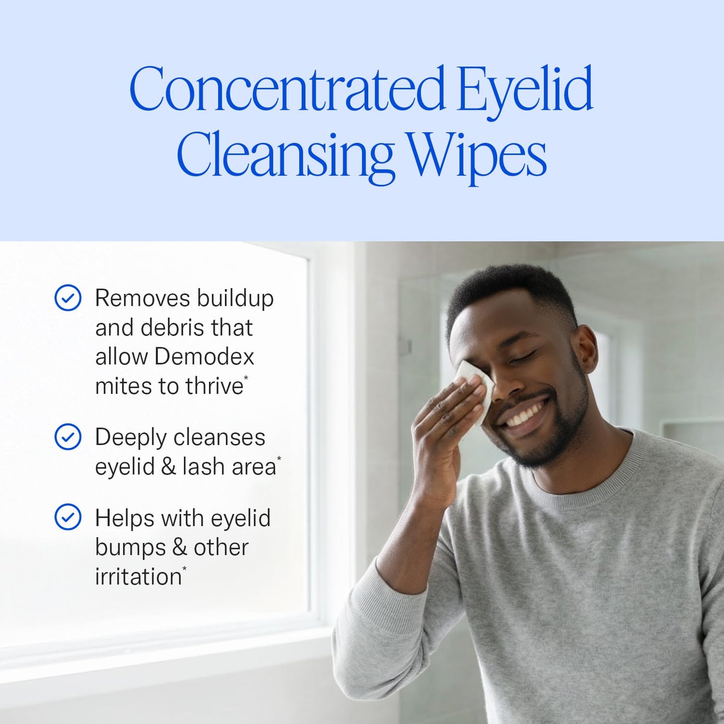 Cliradex Towelettes - Natural Face, Eyelash & Eyelid Cleanser - Wipes for Demodex, Blepharitis, Mgd and Red Irritated Eye Lid - Tea Tree Oil Extract.