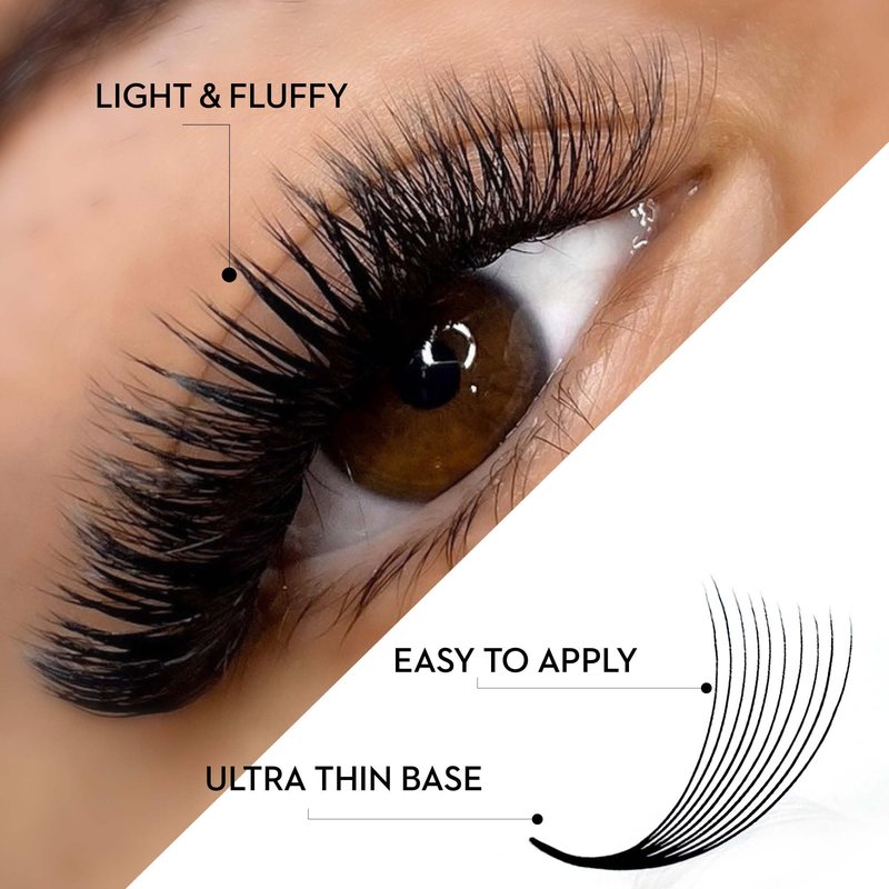 One V Salon, 1000 Loose Professional Use Premade Fans Eyelash Extensions, D Curl Volume Lashes,14D 20D 10D-0.07 Thickness, 9-16mm Fluffy Handmade Fan Mixed Tray