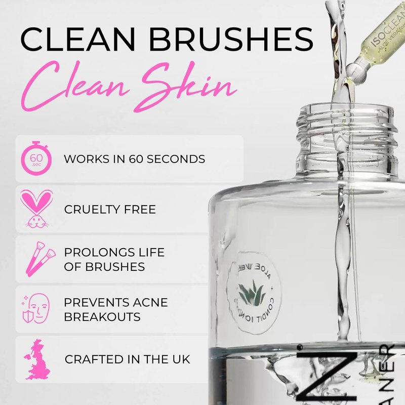 ISOCLEAN Makeup Brush Cleaner - Gentle Daily Solution for Improved Application | Easy Pour with Dip Tray, 6 fl oz