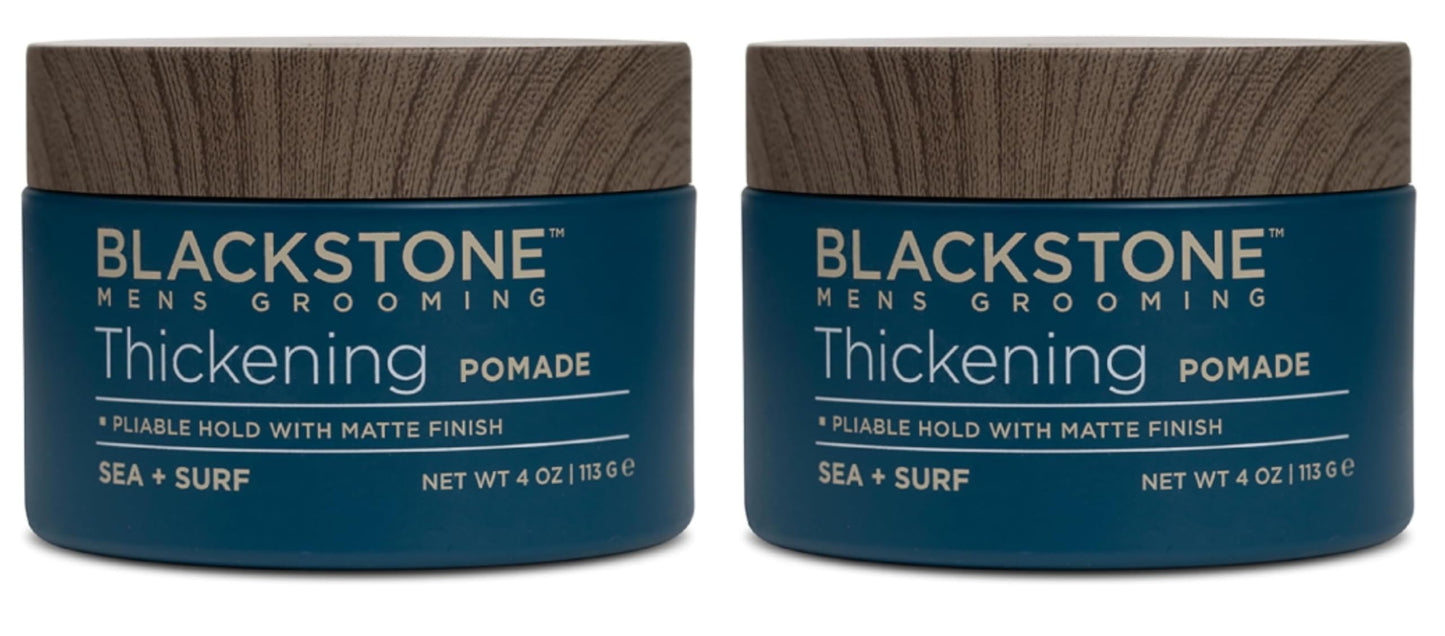 Blackstone Men's Grooming Hair Thickening Pomade - Pliable Hold with Matte Finish | Sea + Surf Scent (4 Oz, 2 Pack)