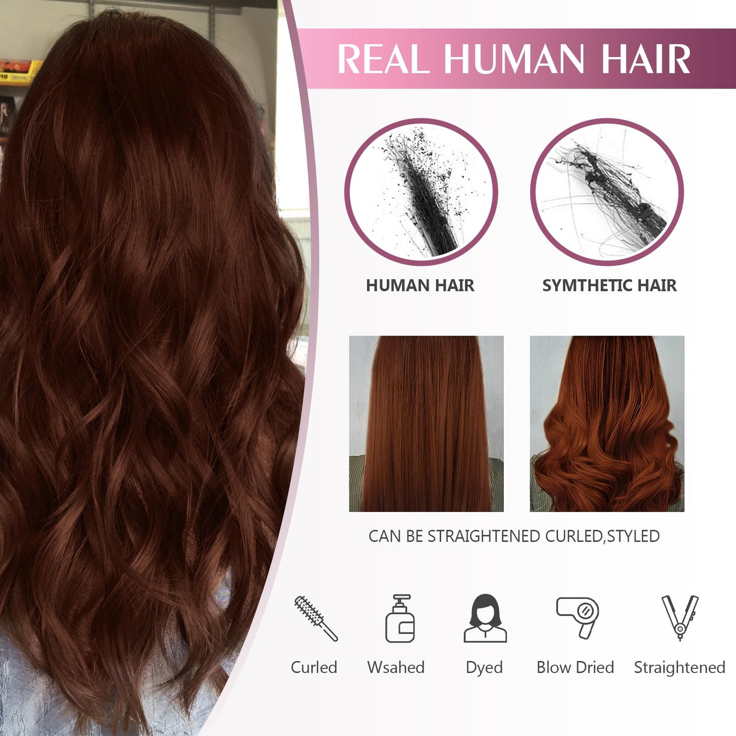 Fimislosion Tape in Hair Extensions Human Hair, 14 Inch Dark Auburn Real Human Hair Extensions, Invisible Tape ins for Women, Seamless Hair Extensions Tape in 20Pcs 50Gram