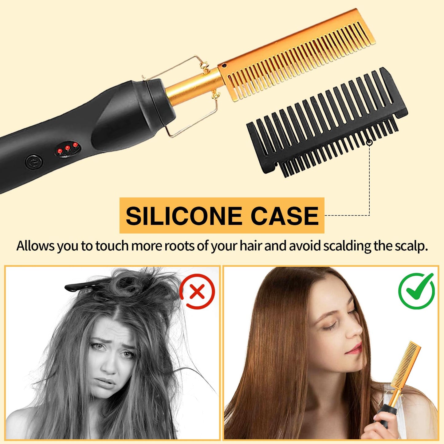 Hot Comb Hair Straightening Brush with Adjustable Settings, Fast Heating for Wigs and Black Hair, Professional Anti-Scald, Auto Shut-Off
