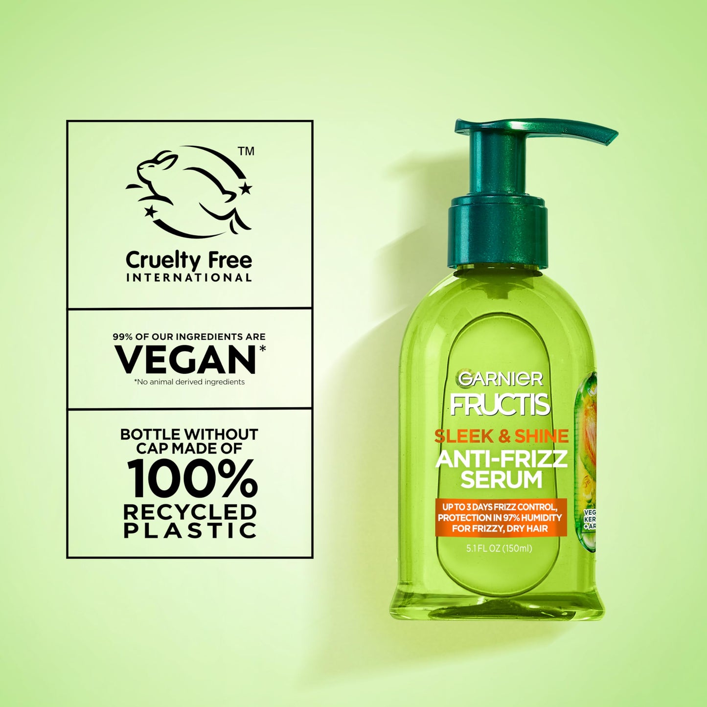 Garnier Fructis Sleek & Shine Anti-Frizz Serum for Frizzy, Dry Hair, Argan Oil, 5.1 Fl Oz, 2 Count (Packaging May Vary)