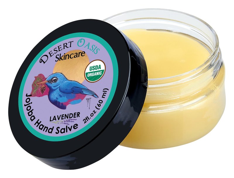 Desert Oasis Skincare | USDA Organic Lavender Hand Salve – Over 50% Jojoba Oil with Beeswax & Avocado Oil – Rich Conditioning Balm for Dry Hands, Feet & Cuticles – 2 oz (60 g)