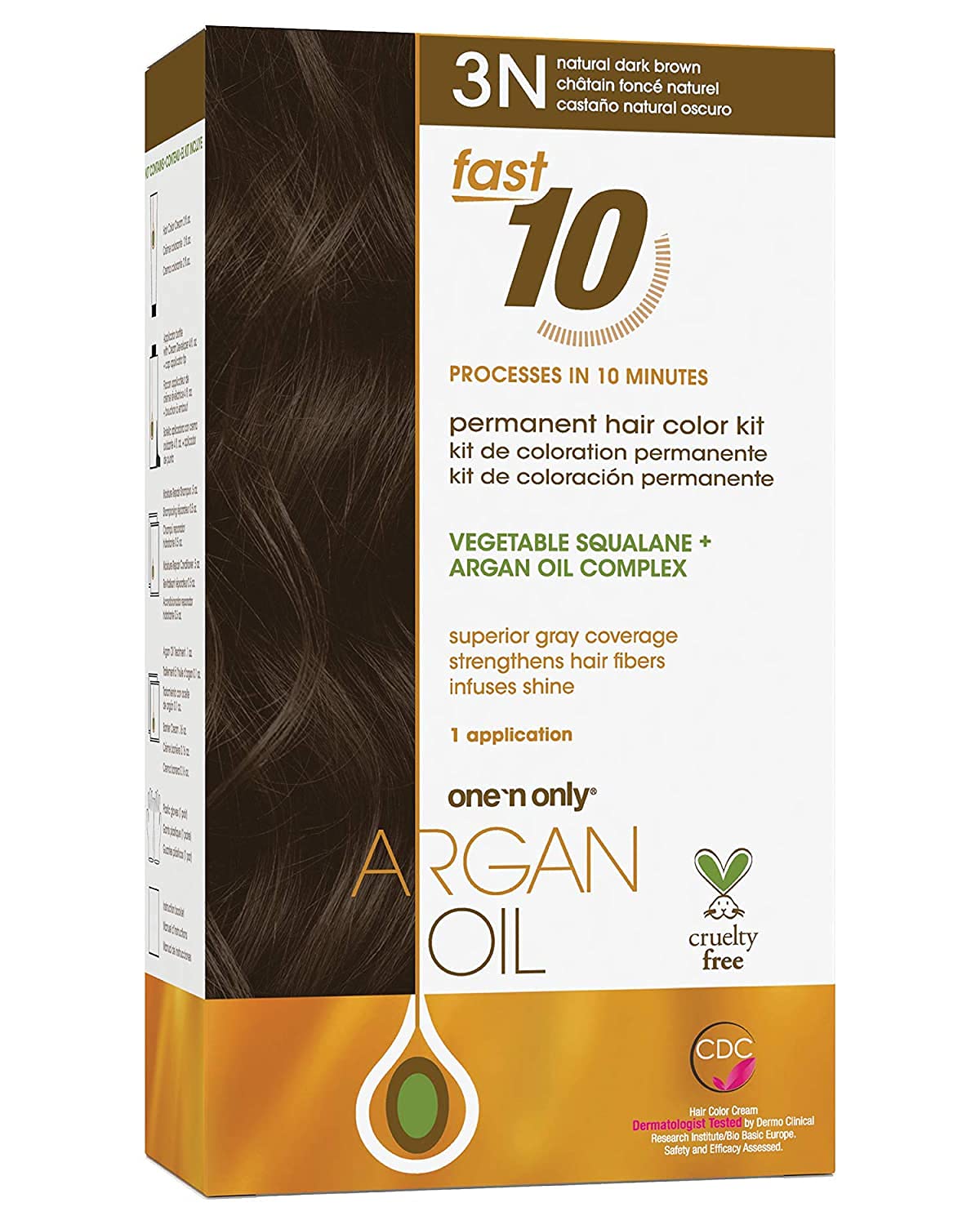 One 'N Only Fast 10 Permanent Hair Color Kit - Hair Dye for Women with Argan Oil to Maintain Moisture Balance - Advanced Micro-Pigments for Natural Tones (3N Natural Dark Brown)