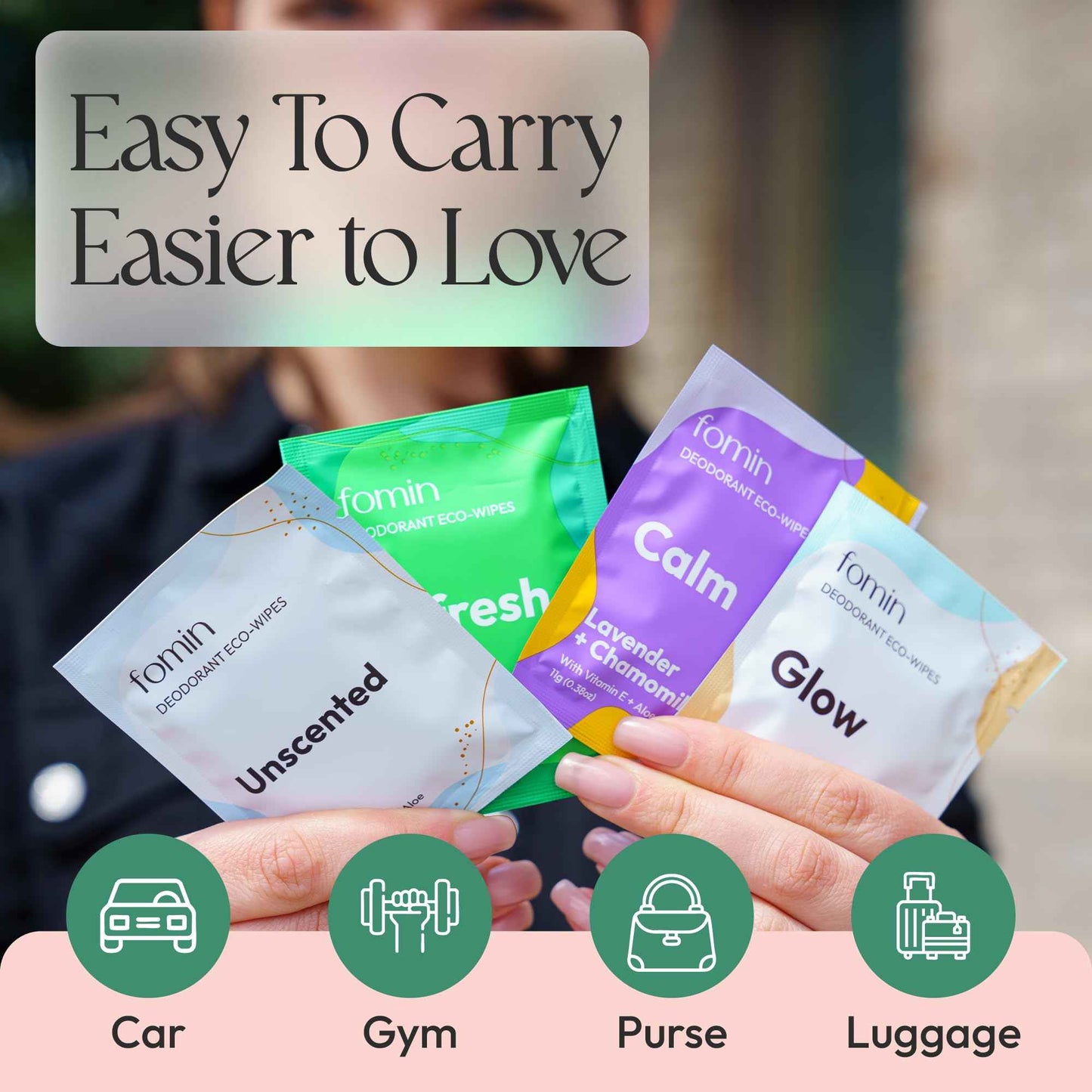 FOMIN Travel Deodorant Wipes - 50 Count - Variety Pack - pH Balanced, Hypoallergenic Mini Deodorant Wipes For Women and Men - Plastic-Free, Individually Wrapped Underarm & Body Wipes