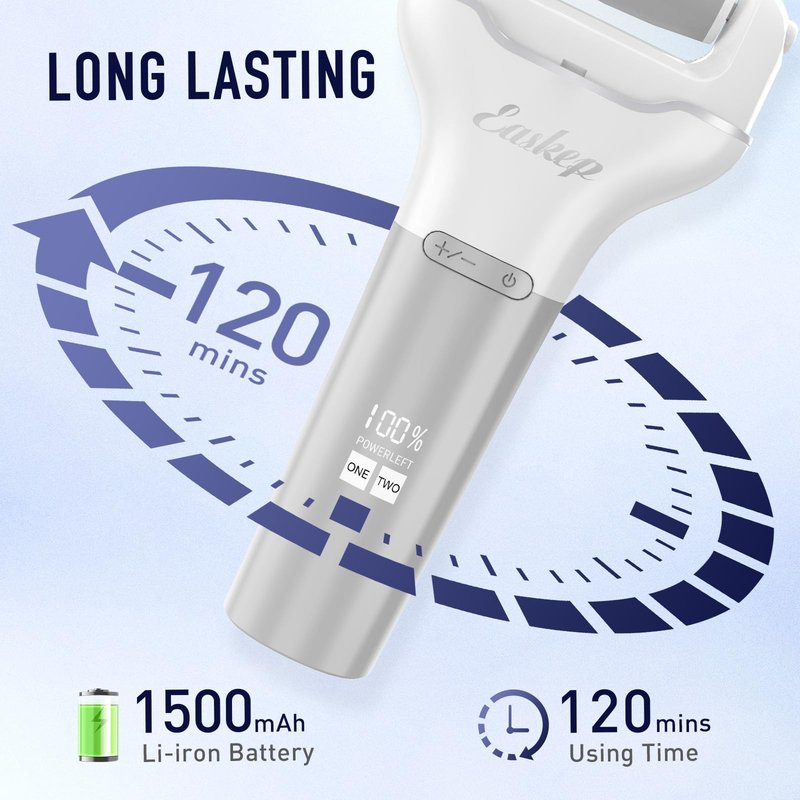 Electric Foot Callus Remover Easkep Rechargeable Portable Electronic Foot File Pedicure Tools, Waterproof 16 in 1 Callus Remover Kit, Professional Pedicure Kit for Dead Hard Cracked Dry Skin (Silver)