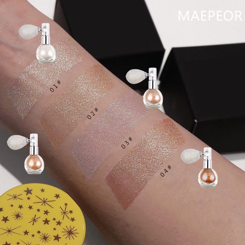 MAEPEOR Body Glitter Spray 4 Colors Shimmer Sparkle Highlighter Powder Glitter High Gloss Powder Spray for Face Body Hair Cosmetic (T01 Pearl White)