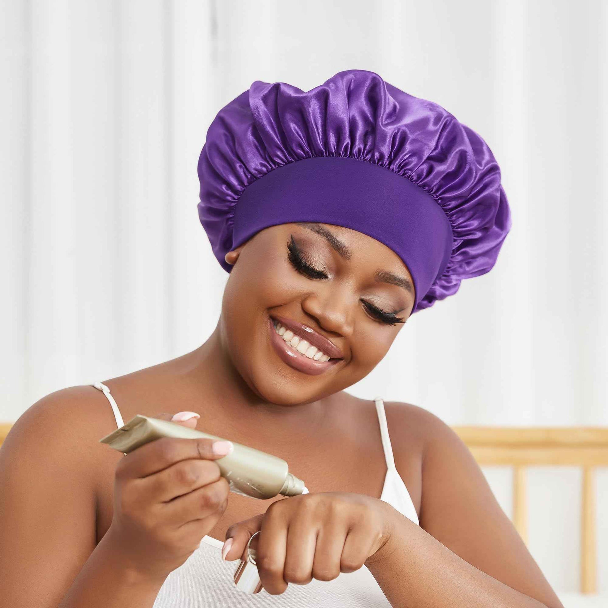 Satin Bonnet Silk Hair Bonnet for Sleeping Women Men Night Cap Sleep Bonnet Hat Hair Cap 9 Pack with Wide Band, Purple