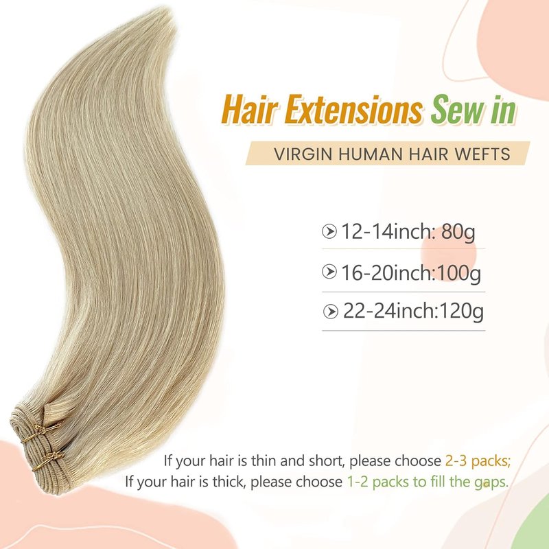 Blonde Sew-In Hair Wefts | 16-Inch Double Weft Human Hair Extensions - Thick & Full Platinum Color