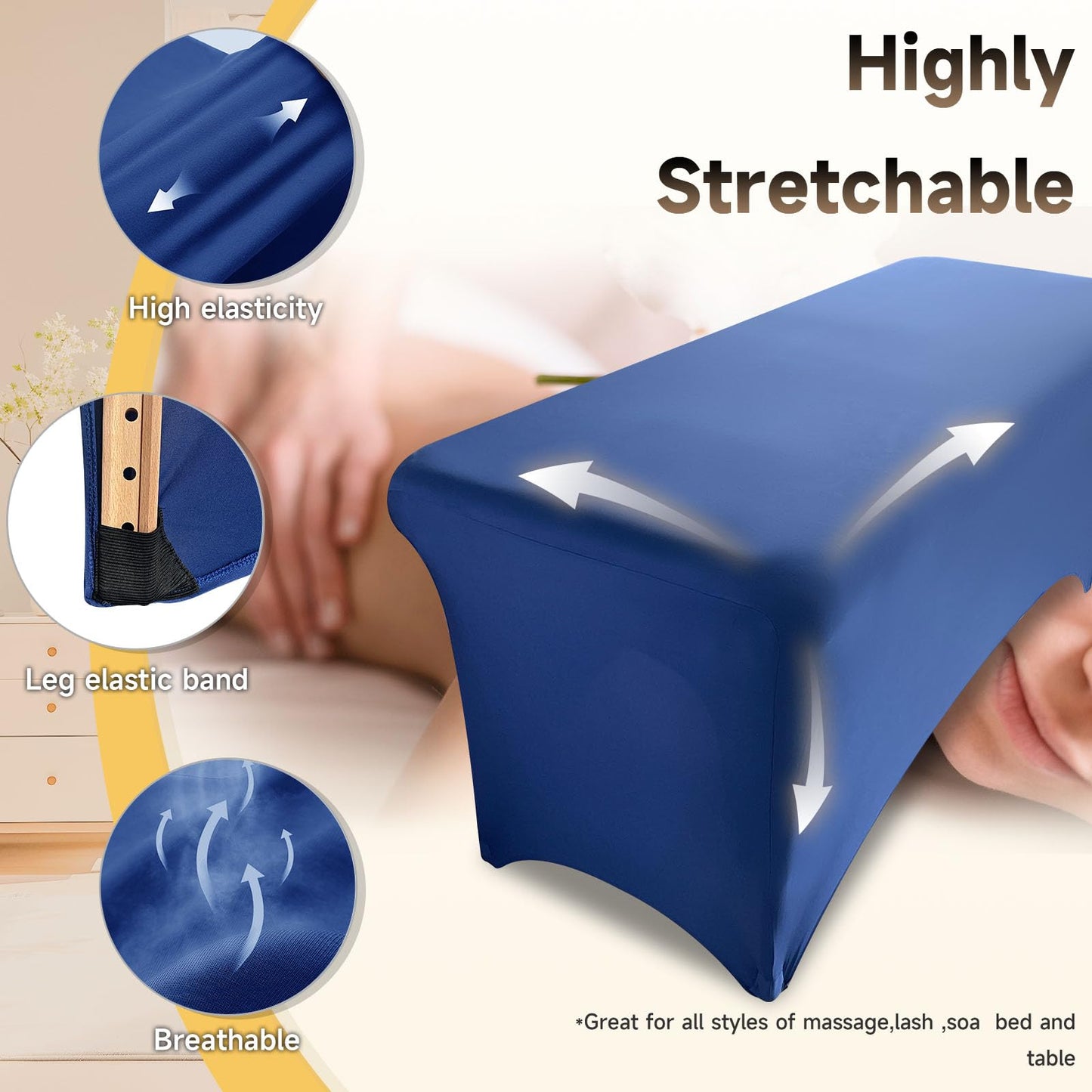 Elastic Lash Bed Cover Black Massage Table Cover Made of 90% Polyester and 10% Spandex, Spa Sheet Set for Lash Extension Bed or Massage Table（2PCS）