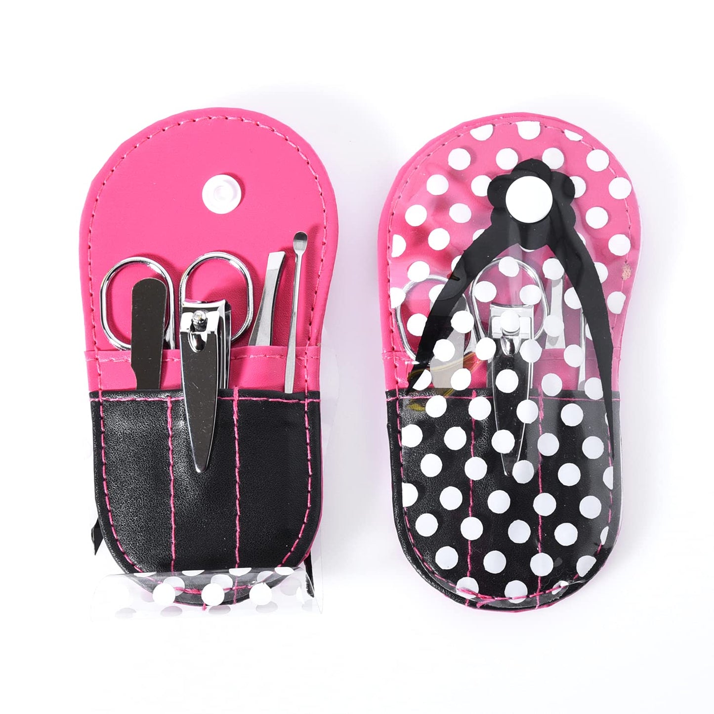 Spove Polka Dot Flip Flop Design Manicure Sets Spa Party Favor Nail Set Bulk 4 Kits with Gift Bag
