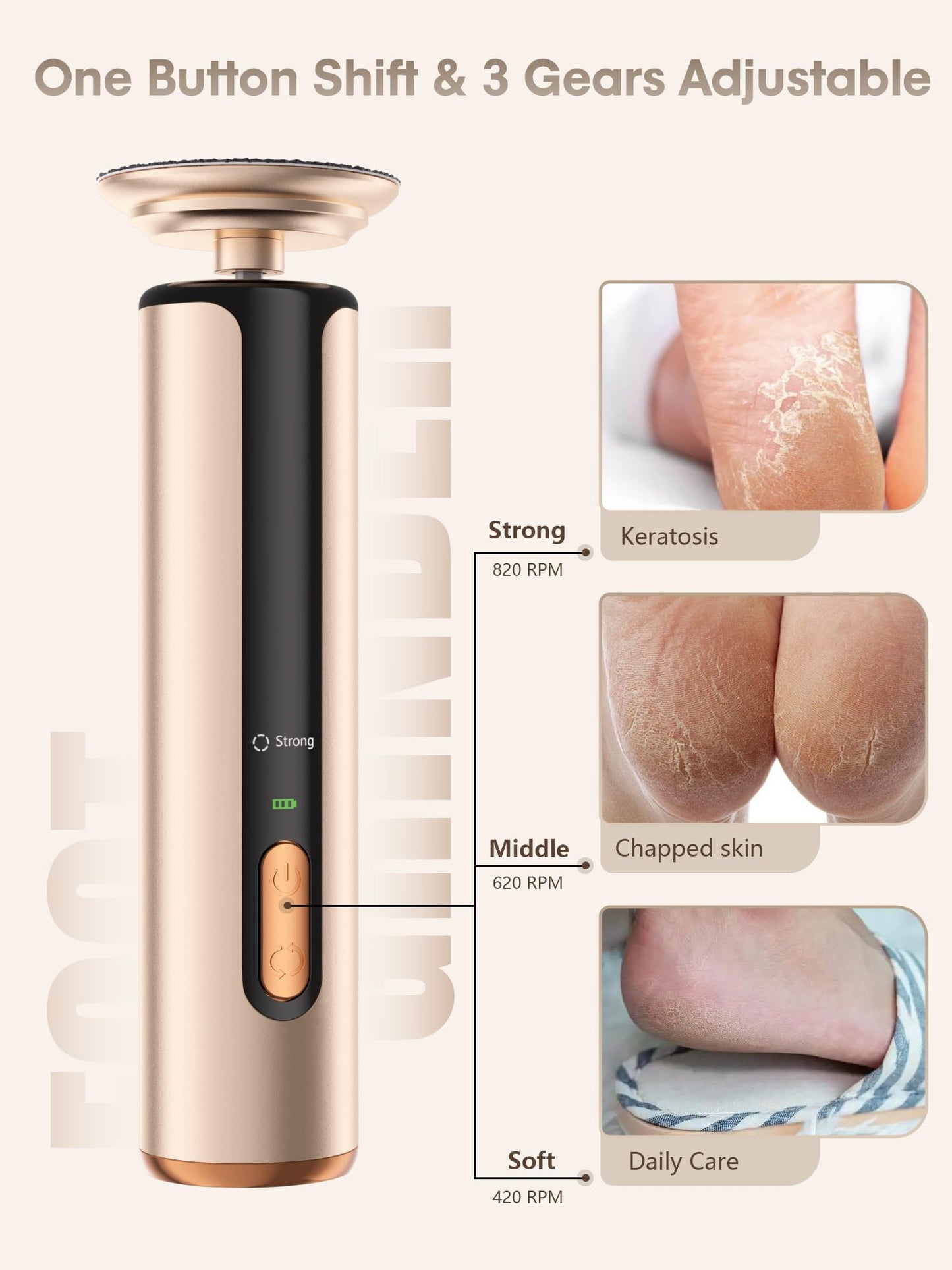 KIUCID Electric Foot Callus Remover - 2 in 1 Cordless Electric Foot File Nail Grinder,Electric Callus Remover for Feet with 3 Modes,Dry Skin Remover for Feet (Rose Gold)