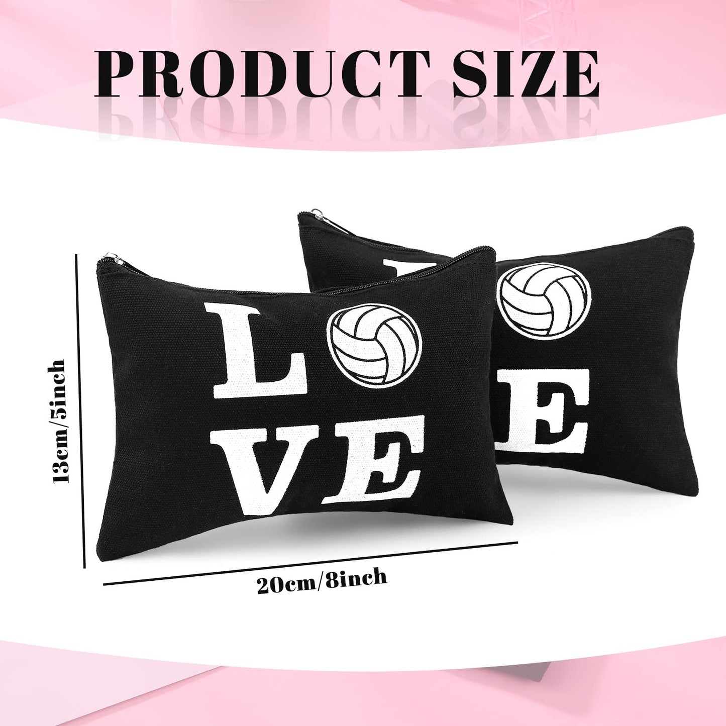 18 Pieces Volleyball Pouch Love Makeup Bag Organizer Travel Women Volleyball Gifts Small Zipper Volleyball Bags Canvas Toiletry Volleyball Team Bag Cute Storage Cosmetic Pencil Case for Players