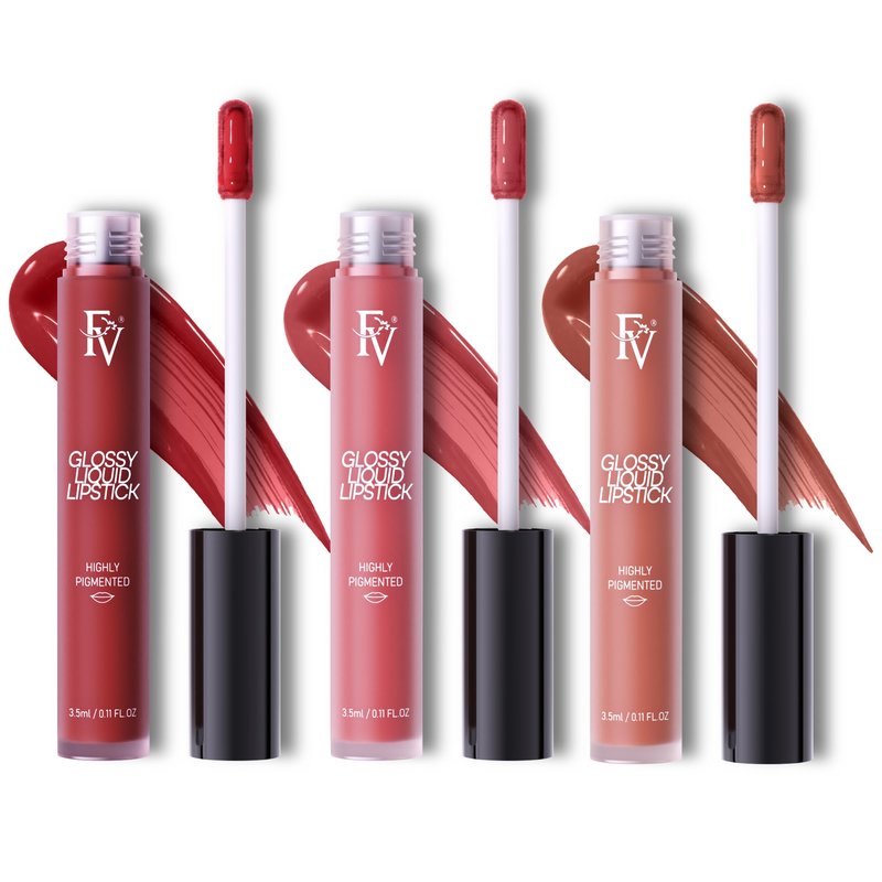 FV 3pcs Liquid Lipstick with High-Shine Finish, Highly Pigmented & Nourishing Formula, Long Lasting Lip Gloss for Women, Vegan & Cruelty-free, Royal+Coy+Punchy, 3.5mlx3