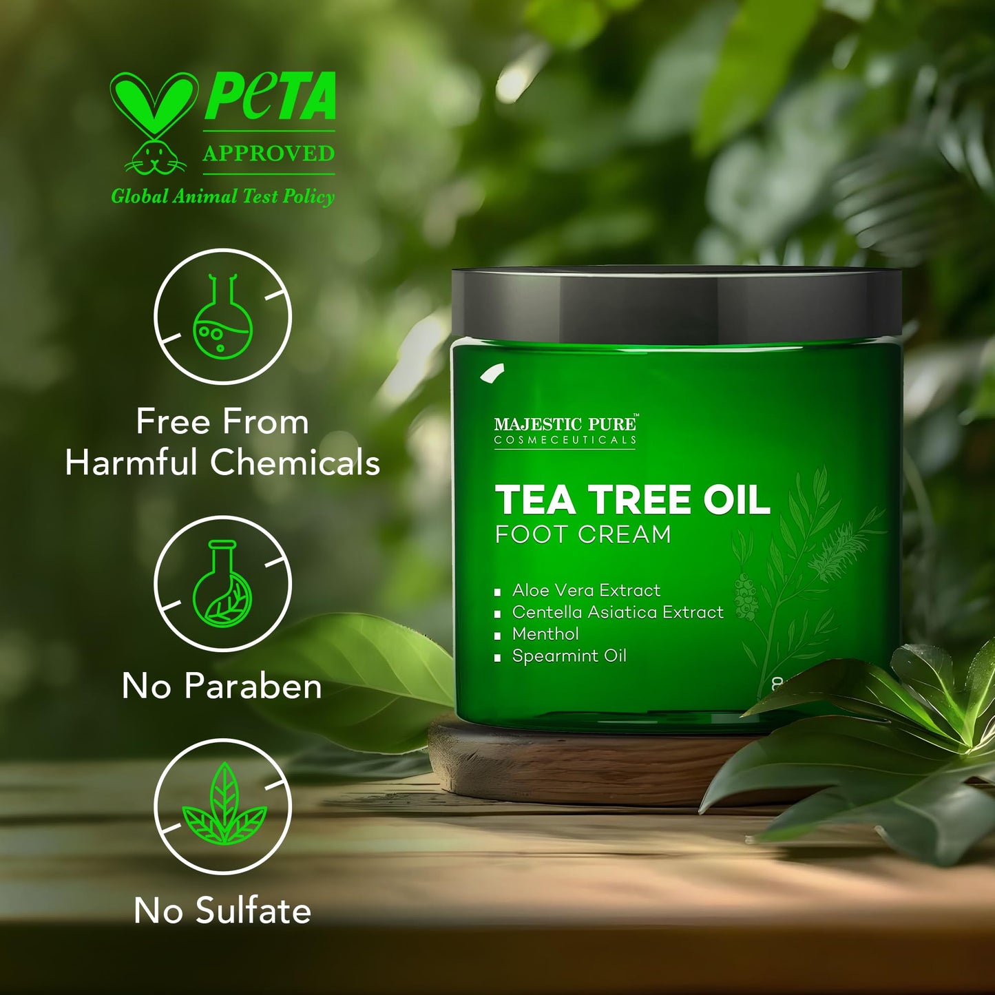 Majestic Pure Tea Tree Foot Cream with Tea Tree Oil - 8 Oz